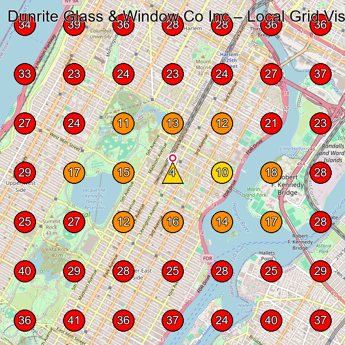 Dunrite Glass & Window Co Inc GeoGrid visibility map for Glass & Mirror Shop in Bronx